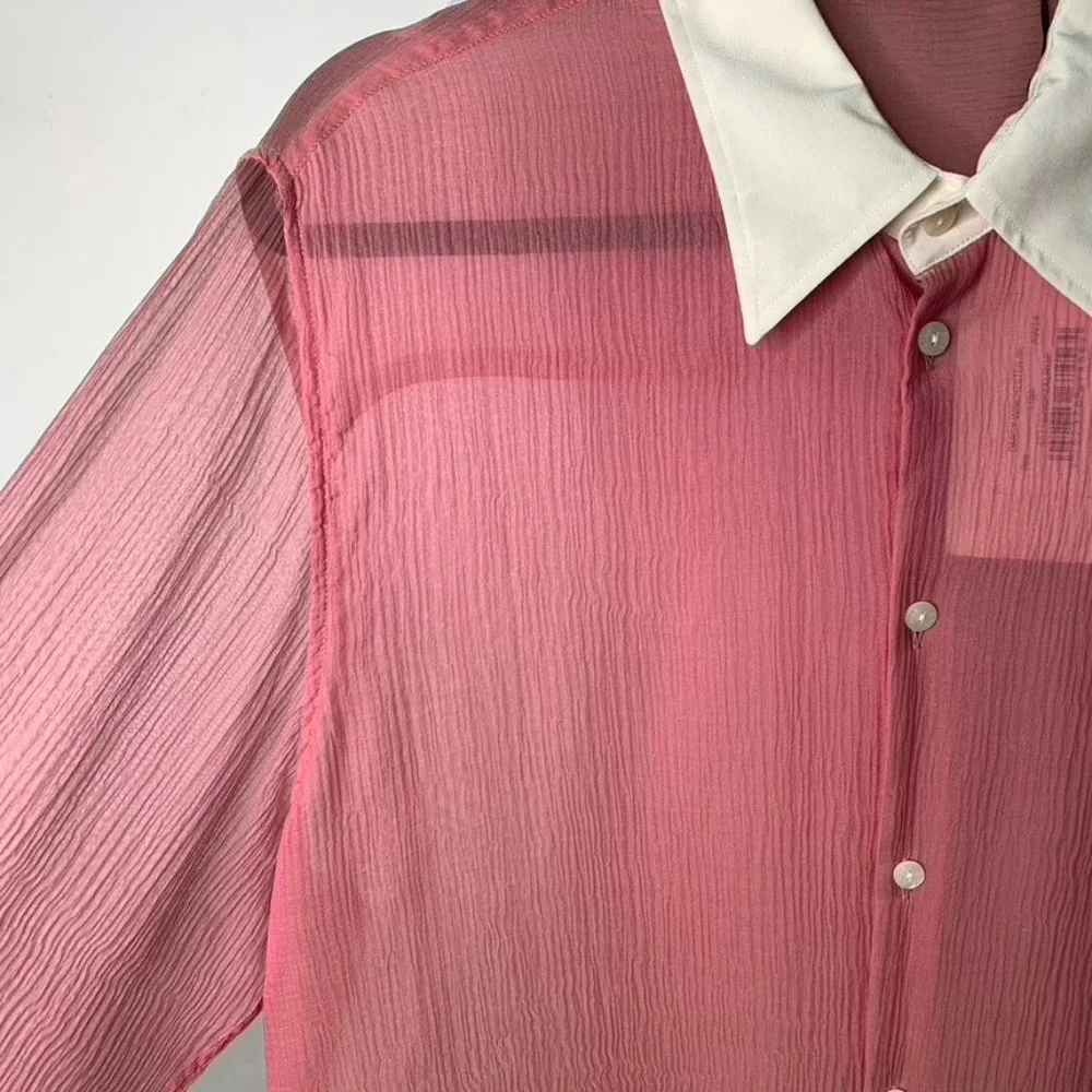 New PINK Women's Darcy Winchester 100% Silk Long Sleeve Button Down Shirt Large - Picture 4 of 11